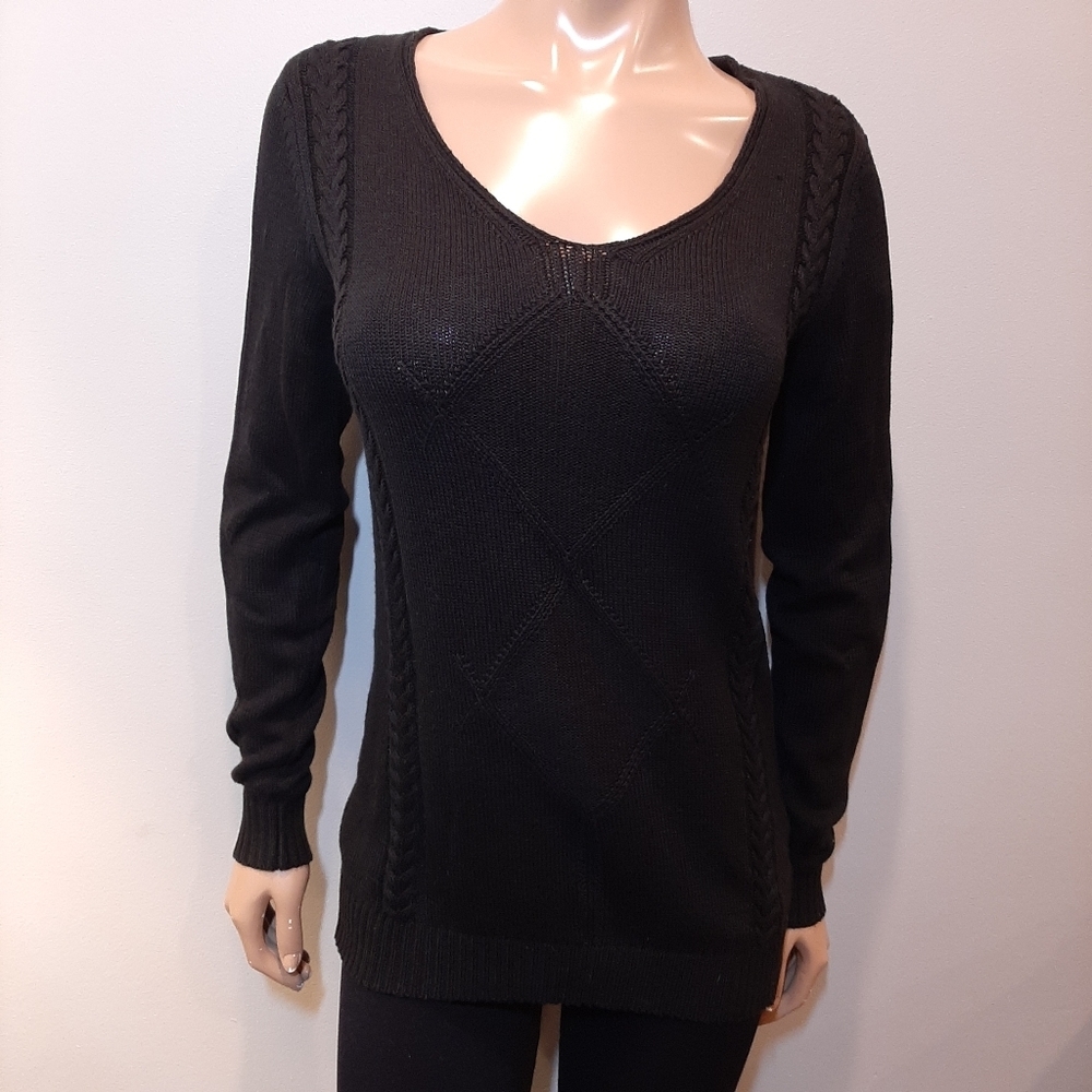 Haggar Cable Knit Scoop Neck Fitted Tunic Sweater Womens Size Small Black - Picture 8 of 10